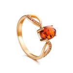 Gold-Plated Ring With Cognac Amber And Champagne Crystals The Raphael, Ring Size: 6.5 / 17, image 