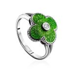 Extra Bright Enamel Clover Ring With Crystal The Heritage, Ring Size: 7 / 17.5, image 