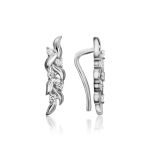 Refined Silver Climber Earrings With Crystals, image 