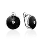 Black Enamel Round Earrings With Diamonds The Heritage, image 