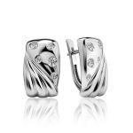 Glossy Silver Earrings With Crystals, image 