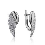 Silver Wing Shaped Earrings With Crystals, image 