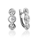 Cute Silver Earrings With White Crystals, image 