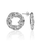 Textured Silver Round Earrings The Liquid, image 