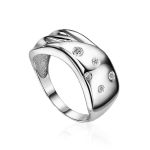 Sleek Silver Band Ring With Crystals, Ring Size: 8.5 / 18.5, image 
