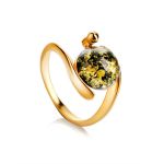 Green Amber Ring In Gold-Plated Silver The Sphere, Ring Size: 8.5 / 18.5, image 