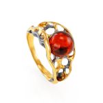 Fabulous Amber Ring In Gold-Plated Silver The Turandot, Ring Size: 9 / 19, image 