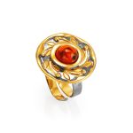 Adjustable Cognac Amber Ring In Gold-Plated Silver The Aida, Ring Size: Adjustable, image 