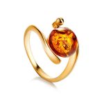 Round Amber Ring In Gold-Plated Silver The Sphere, Ring Size: 8 / 18, image 