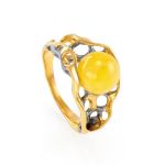 Bold Gold-Plated Ring With Honey Amber The Turandot, Ring Size: 9.5 / 19.5, image 