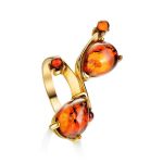 Bright Gold-Plated Ring With Cognac Amber The Symphony, Ring Size: 8 / 18, image 