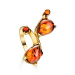 Bright Gold-Plated Ring With Cognac Amber The Symphony, Ring Size: 10 / 20, image 