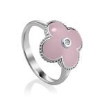 Silver Pink Enamel Ring With Diamond Centerpiece The Heritage, Ring Size: 8 / 18, image 