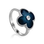 Silver Enamel Four Petal Ring With Diamond The Heritage, Ring Size: 8 / 18, image 
