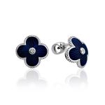 Silver Floral Ring With Dark Blue Enamel And Diamond The Heritage, Ring Size: 5.5 / 16, image , picture 4