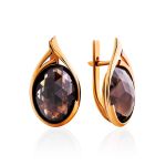 Golden Earrings With Oval Smoky Quartz Centerpieces, image 