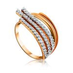 Golden Ring With Dazzling Crystals, Ring Size: 7 / 17.5, image 