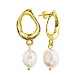 Pearl Drop Earrings in Hammered 18ct Gold on Sterling Silver ​The Palazzo, image 