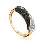Golden Ring With Black And White Crystals, Ring Size: 9.5 / 19.5, image 
