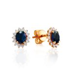 Diamond Sapphire Golden Stud Earrings, image 