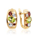 Golden Earrings With Bright Multicolor Stones, image 