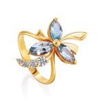 Chic Golden Ring With Topaz And Crystals, Ring Size: 8 / 18, image 