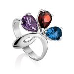 Stylish Silver Ring With Multicolor Crystals, Ring Size: 7 / 17.5, image 