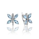 Butterfly Motif Silver Topaz Earrings, image 