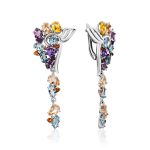 Exquisite Silver Earrings With Topaz And Citrine Stones, image 