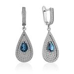 Drop Shaped Silver Dangles With Crystals And Topaz London, image 
