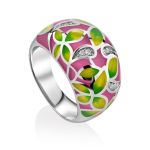 Floral Motif Mix Color Enamel Ring, Ring Size: 8 / 18, image 