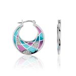 Fashionable Silver Enamel Hoops, image 