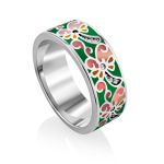 Bright Silver Enamel Band Ring With Crystals, Ring Size: 8 / 18, image 