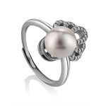 Classy Silver Pearl Stud Earrings With Crystals, image , picture 5