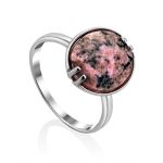 Chic Silver Ring With Faceted Oval Rhodonite Stone, Ring Size: 8.5 / 18.5, image 