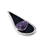 Designer Silver Brooch With Charoite And Denim, image 
