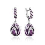 Lilac Enamel Silver Dangle Earrings The Romanov, image 