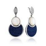 Fabulous Silver Dangle Earrings With Denim And Nacre, image 