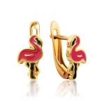 Cute Gold Enamel Flamingo Earrings, image 