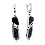 Geometric Silver Dangles With Synthetic Volcanic Glass And Denim, image 