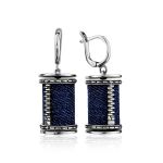 Spool Design Silver Denim Dangle Earrings, image 