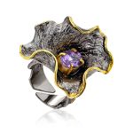 Amazing Abstract Design Silver Amethyst Ring, Ring Size: Adjustable, image 