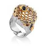 Honeycomb Motif Silver Sapphire Set, Ring Size: Adjustable, image 