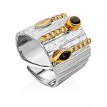 Bold Textured Silver Ring With Smoky Quartz, Ring Size: Adjustable, image 