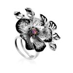 Floral Design Silver Adjustable Ring, Ring Size: Adjustable, image 