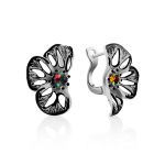 Chic Silver Enamel Floral Earrings, image 