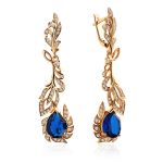 Feather Motif Gilded Silver Blue Spinel Earrings, image 
