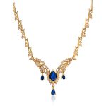 Feather Motif Gilded Silver Blue Spinel Necklace, Length: 50, image 