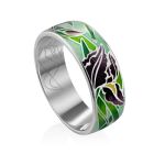 Silver Enamel Iris Motif Band Ring, Ring Size: 7 / 17.5, image 