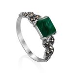 Chic Silver Malachite Ring With Marcasites, Ring Size: 9.5 / 19.5, image 